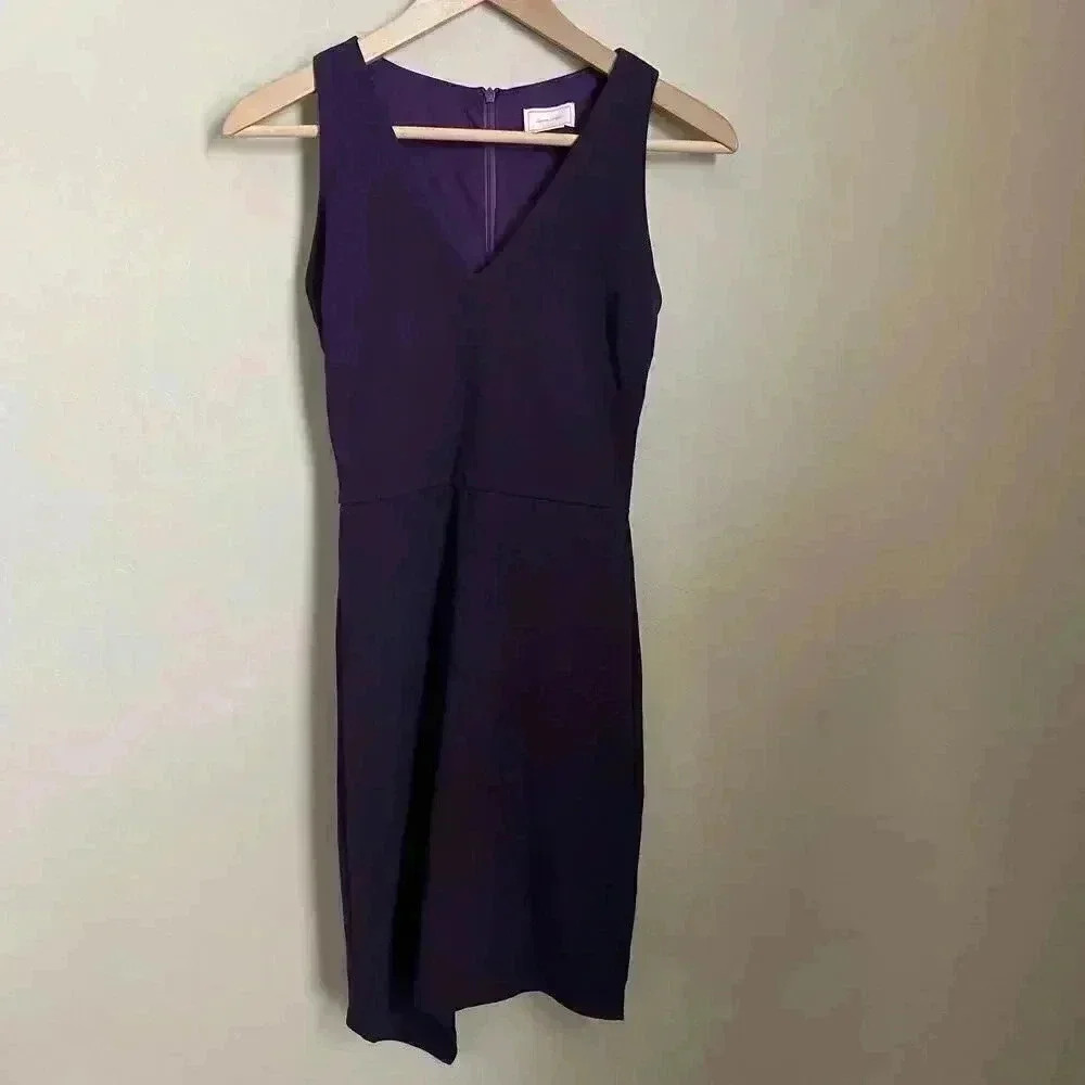 Plum Purple V-Neck Sheath Dress Asymmetric Hem Bodycon Cocktail Love Ady XS NWOT